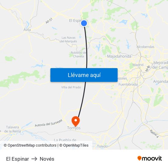 El Espinar to Novés map