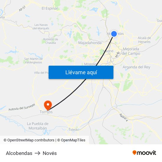 Alcobendas to Novés map