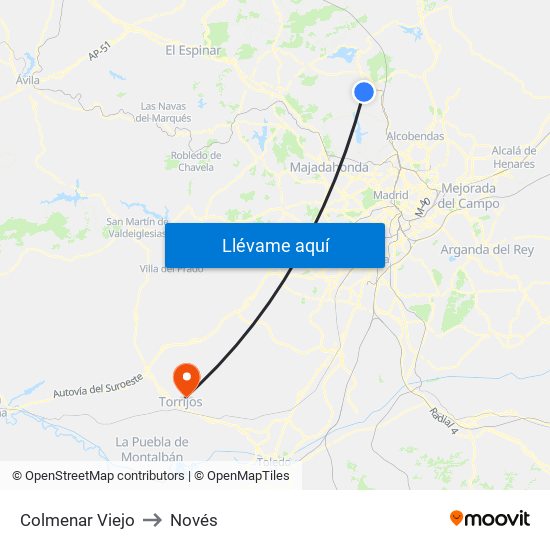Colmenar Viejo to Novés map