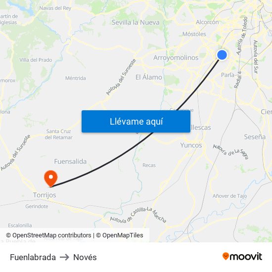 Fuenlabrada to Novés map
