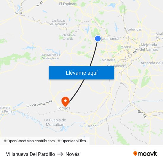 Villanueva Del Pardillo to Novés map