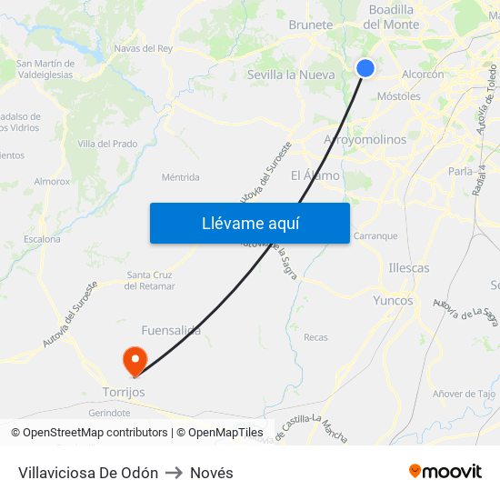 Villaviciosa De Odón to Novés map