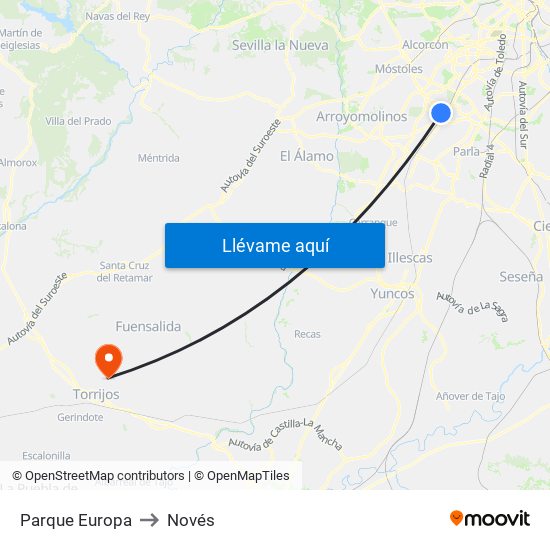 Parque Europa to Novés map
