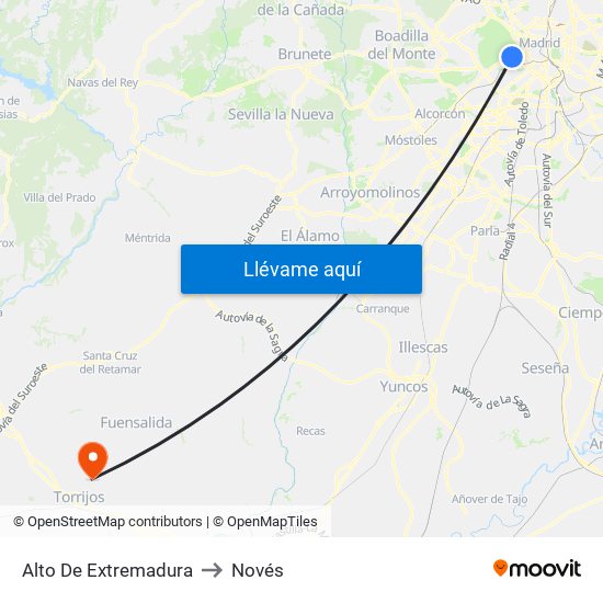 Alto De Extremadura to Novés map