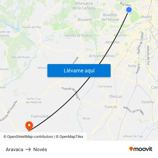 Aravaca to Novés map