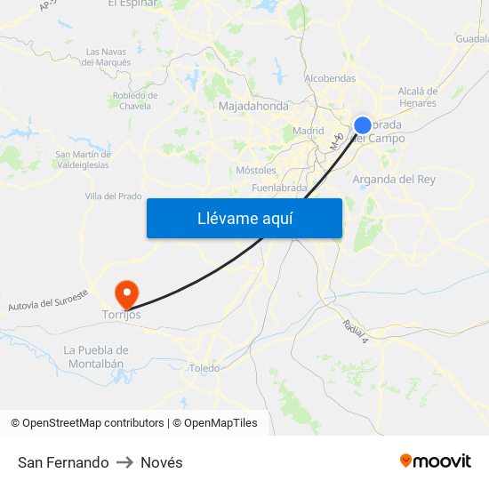 San Fernando to Novés map