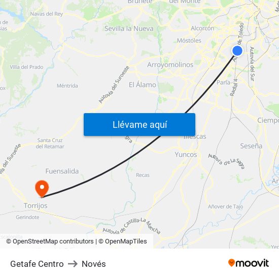 Getafe Centro to Novés map
