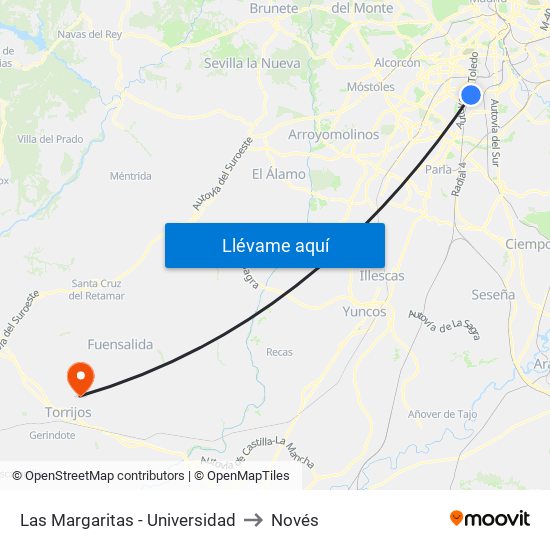 Las Margaritas - Universidad to Novés map