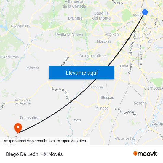 Diego De León to Novés map