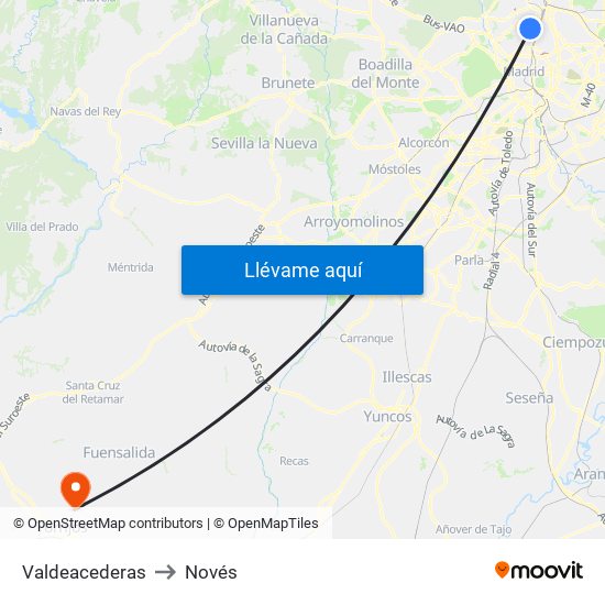 Valdeacederas to Novés map