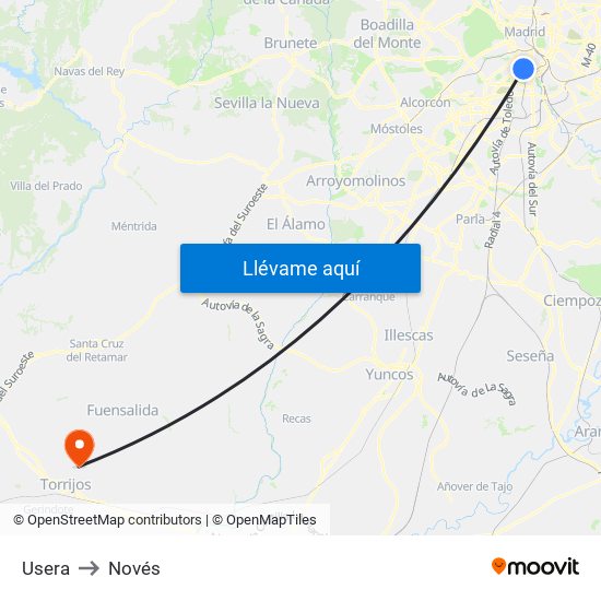 Usera to Novés map