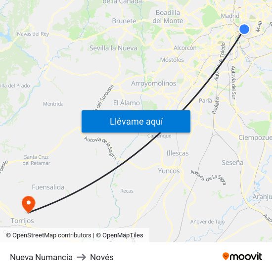 Nueva Numancia to Novés map