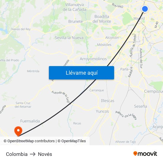 Colombia to Novés map