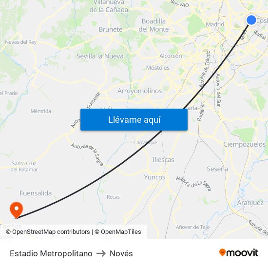 Estadio Metropolitano to Novés map