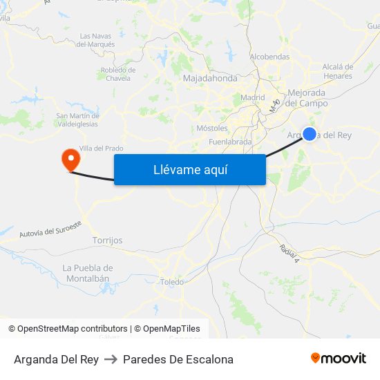 Arganda Del Rey to Paredes De Escalona map