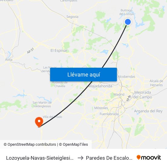 Lozoyuela-Navas-Sieteiglesias to Paredes De Escalona map