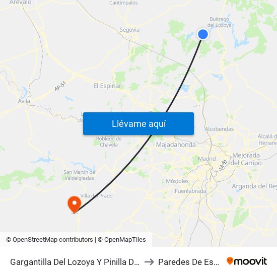 Gargantilla Del Lozoya Y Pinilla De Buitrago to Paredes De Escalona map