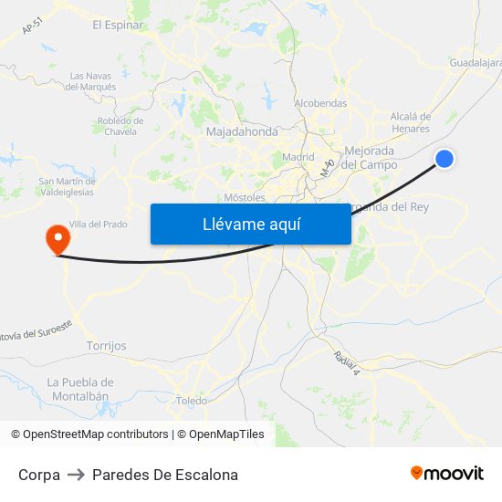 Corpa to Paredes De Escalona map
