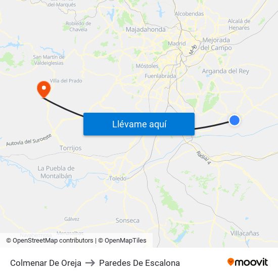 Colmenar De Oreja to Paredes De Escalona map