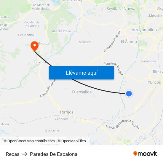 Recas to Paredes De Escalona map