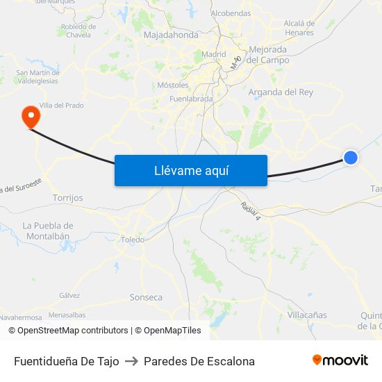 Fuentidueña De Tajo to Paredes De Escalona map