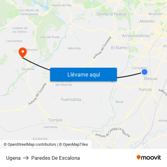 Ugena to Paredes De Escalona map