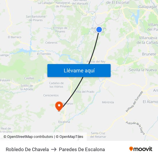 Robledo De Chavela to Paredes De Escalona map