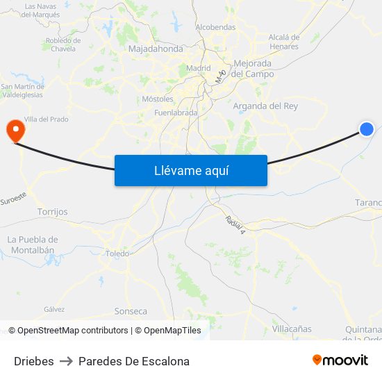 Driebes to Paredes De Escalona map