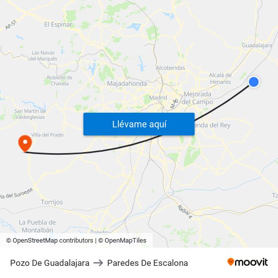 Pozo De Guadalajara to Paredes De Escalona map