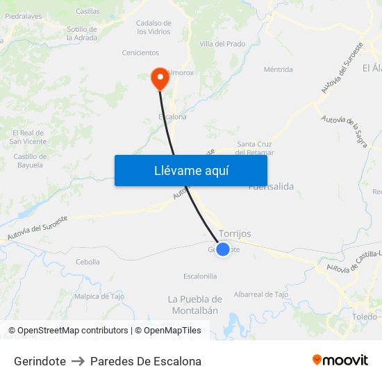 Gerindote to Paredes De Escalona map