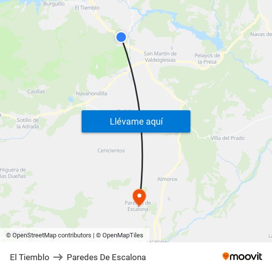 El Tiemblo to Paredes De Escalona map
