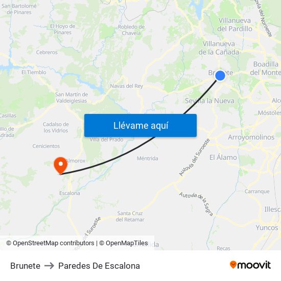 Brunete to Paredes De Escalona map