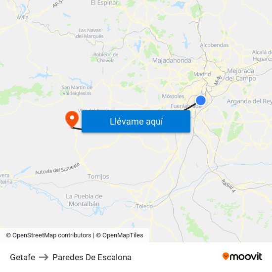 Getafe to Paredes De Escalona map