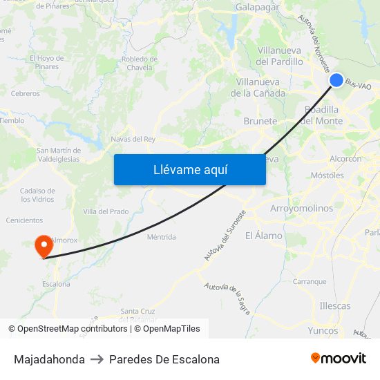 Majadahonda to Paredes De Escalona map