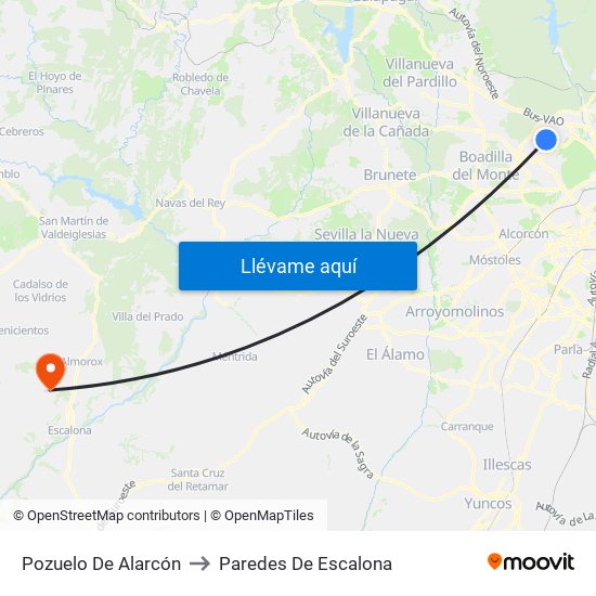 Pozuelo De Alarcón to Paredes De Escalona map