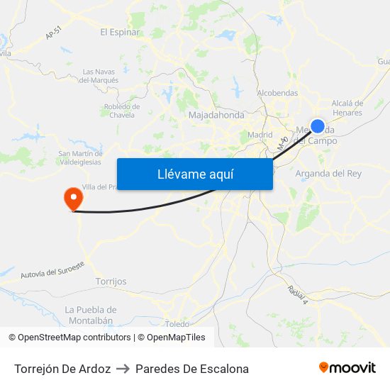 Torrejón De Ardoz to Paredes De Escalona map