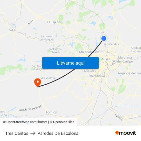 Tres Cantos to Paredes De Escalona map