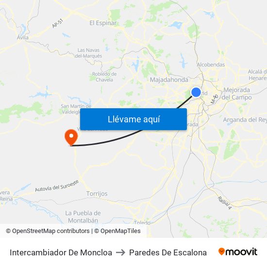 Intercambiador De Moncloa to Paredes De Escalona map