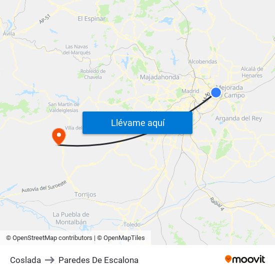 Coslada to Paredes De Escalona map