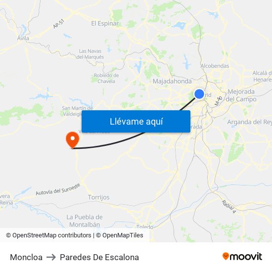 Moncloa to Paredes De Escalona map