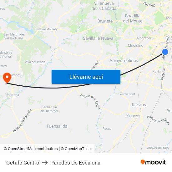 Getafe Centro to Paredes De Escalona map