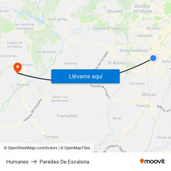 Humanes to Paredes De Escalona map