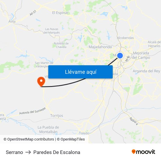 Serrano to Paredes De Escalona map