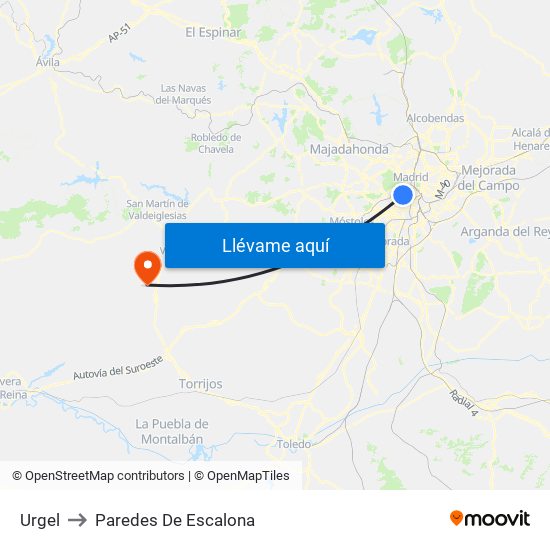 Urgel to Paredes De Escalona map