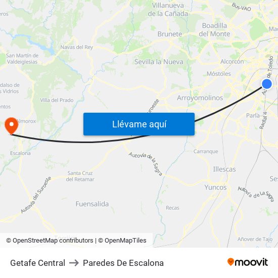 Getafe Central to Paredes De Escalona map