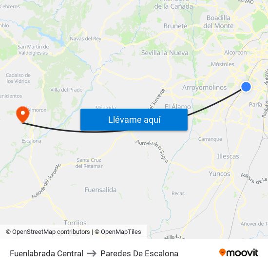 Fuenlabrada Central to Paredes De Escalona map
