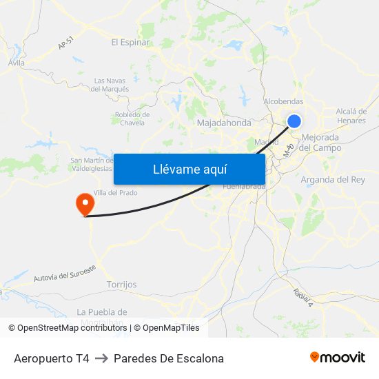 Aeropuerto T4 to Paredes De Escalona map