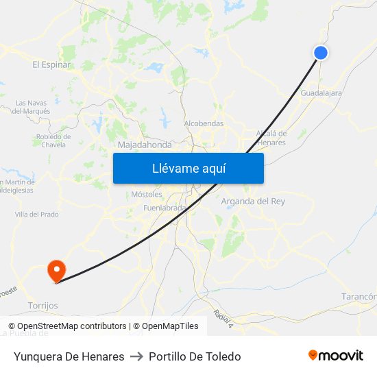 Yunquera De Henares to Portillo De Toledo map