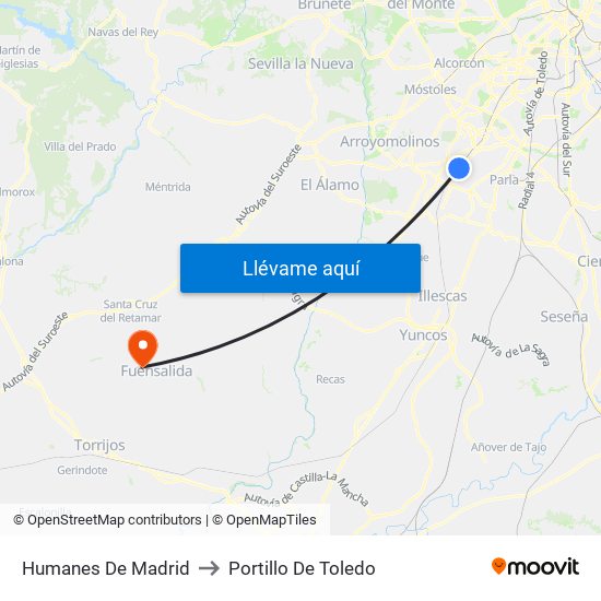 Humanes De Madrid to Portillo De Toledo map