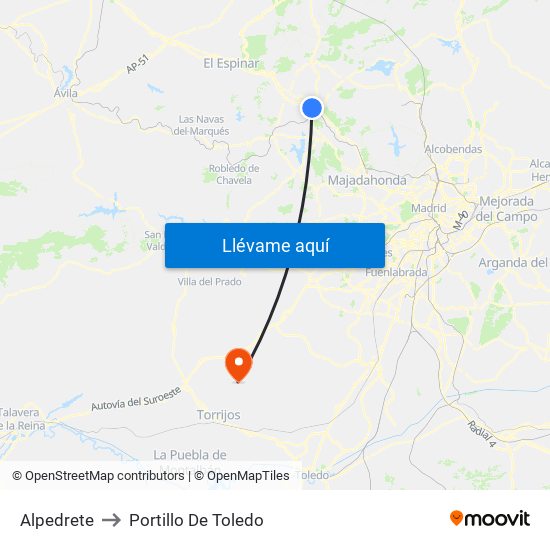 Alpedrete to Portillo De Toledo map